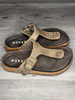 Roper Taupe/Bronze Buckle Thong Sandals